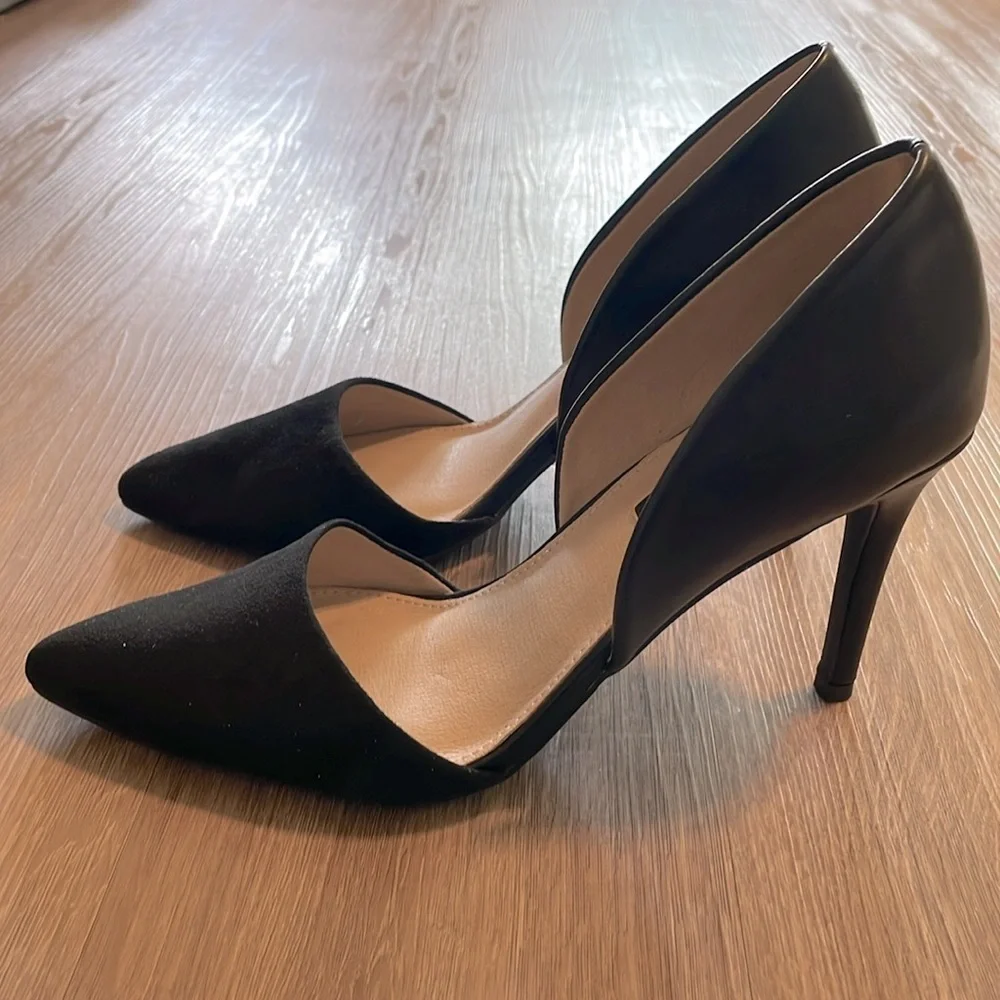 French Connection Women’s Pointy D’orsey Heels Size 10 Black Leather Cocktail